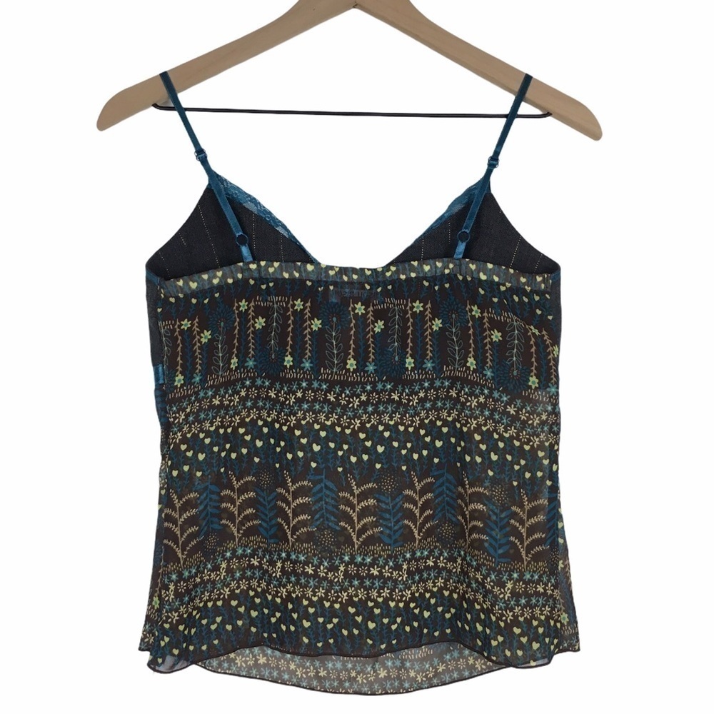 BISOU BISOU Cami Camisole Top Floral Stripe Sheer Lace Y2K 90s Pinstripe Size 4 - Picture 3 of 9